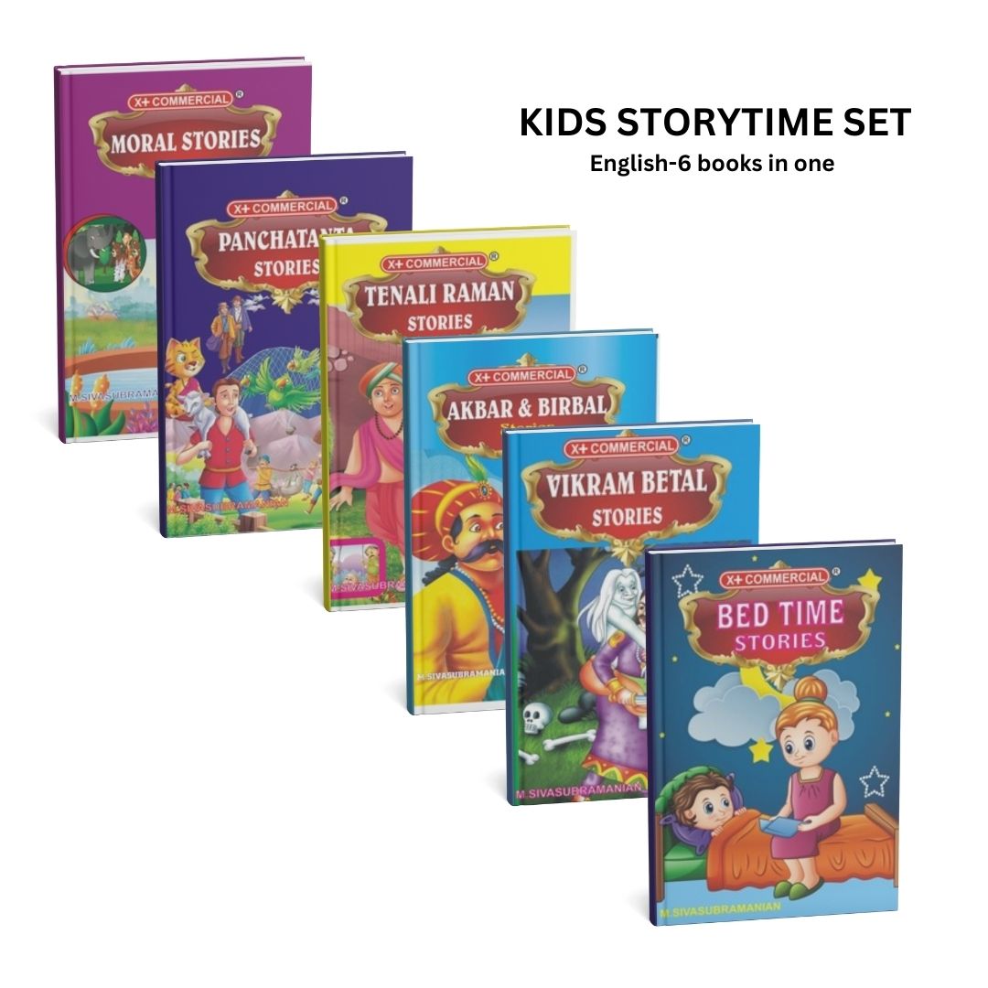 a set of six childrens books -story books for kids in english. tenali raman, moral stories,panchatantra, akbar birbal, vikram betal, bed time stories, outer cover shown in picture